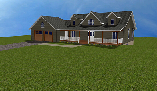 1464 sq.ft. home with attached garage and false dormers